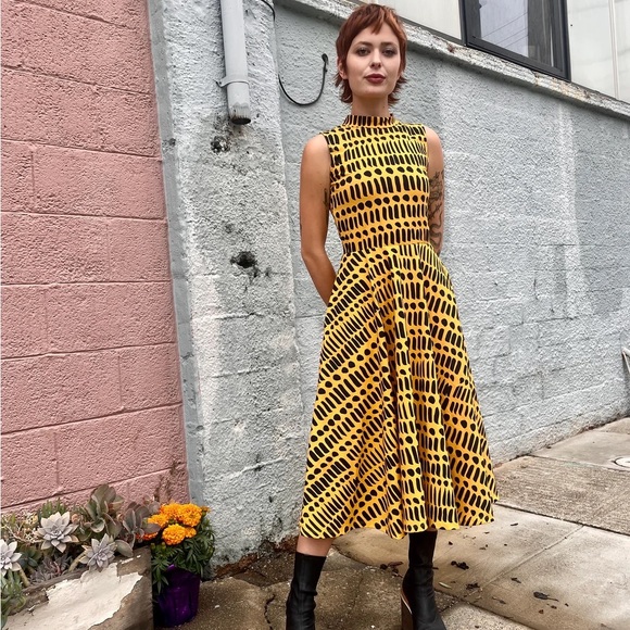Nooworks Dresses & Skirts - Nooworks Yellow & Black Midi Dress Dorcas Code Size XL